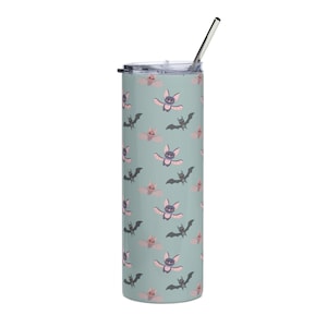 Fledermäuse Edelstahl Becher mit Deckel und Strohhalm | 20 oz Tasse für Wasser Geschenk für Tierliebhaber