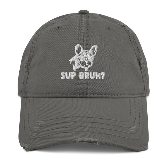 Embroidered French Bulldog Distressed Dad Hat: Funny Dog  display picture 2