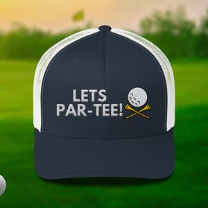Lets Par-Tee Hat Trucker Hat | Funny Golf Embroidered Mesh Back Cap | Gift for Golfers