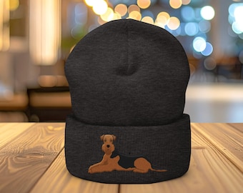 Airedale Beanie: Embroidered Dog Cuffed Beanie