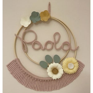 Fiocco nascita bambina con nome personalizzato, ghirlanda nascita, cerchio nome cameretta, decorazione murale, baby shower