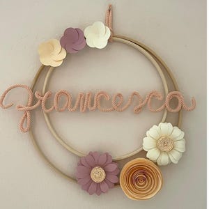 Fiocco nascita macrame’, bambina con nome personalizzato, ghirlanda nascita, cerchio nome cameretta, decorazione murale, baby shower