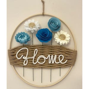 Ghirlanda Scritta Home, corona porta, decorazione murale, arredo casa, cerchio fiori, japandi, scritta personalizzabile