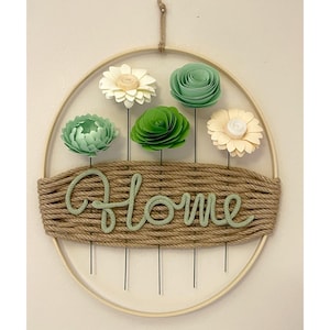 Ghirlanda Scritta Home, corona porta, decorazione murale, arredo casa, cerchio fiori, japandi, scritta personalizzabile