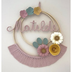 Fiocco nascita bambina con nome personalizzato, ghirlanda nascita, cerchio nome cameretta, decorazione murale, baby shower