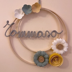 Fiocco nascita macrame’, bambino con nome personalizzato, ghirlanda nascita, cerchio nome cameretta, decorazione murale, baby shower