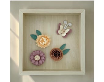 Quadro fiori carta, Fiori in cornice, quadretto fiori, Fiori di carta, Decorazione fiori, Fiori e farfalla