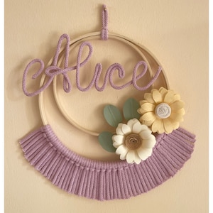 NOME SOLO ALICE, Fiocco nascita macrame’ bambina con nome solo Alice, ghirlanda nascita, nome cameretta, decorazione murale, baby shower