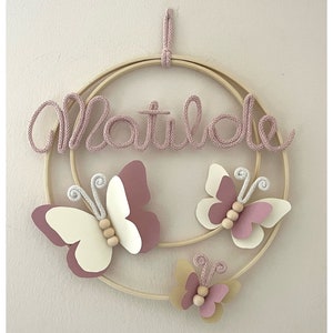 Customizable name birth bow, butterfly birth bow, bedroom name circle, birth garland