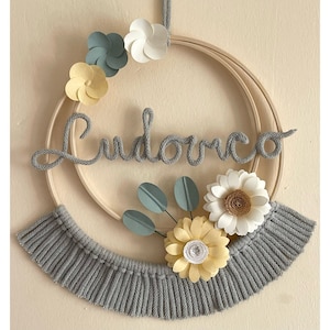 Fiocco nascita macrame’ bambina/bambino con nome personalizzato, ghirlanda nascita, cerchio nome cameretta, decorazione murale, baby shower