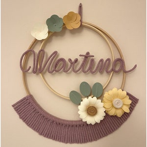 Fiocco nascita bambina con nome personalizzato, ghirlanda nascita, cerchio nome cameretta, decorazione murale, baby shower