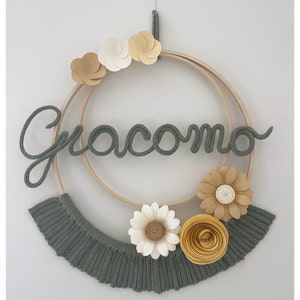 Fiocco nascita macrame’ bambina/bambino con nome personalizzato, ghirlanda nascita, cerchio nome cameretta, decorazione murale, baby shower