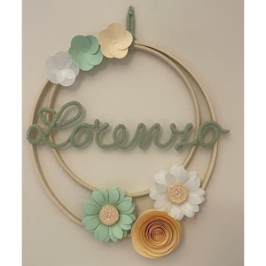 Fiocco nascita macrame’, bambina con nome personalizzato, ghirlanda nascita, cerchio nome cameretta, decorazione murale, baby shower