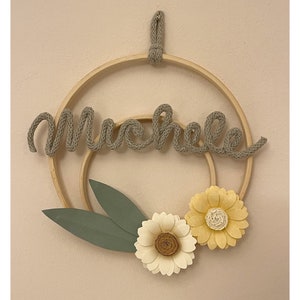 Minighirlanda fiocco nascita macrame’ bambino con nome personalizzato, cerchio nome cameretta, decorazione murale, baby shower