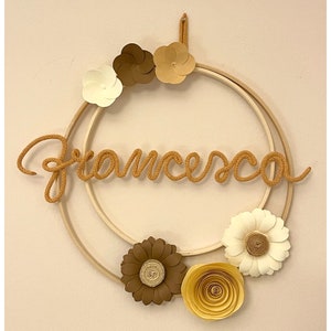 Fiocco nascita macrame’, bambina con nome personalizzato, ghirlanda nascita, cerchio nome cameretta, decorazione murale, baby shower