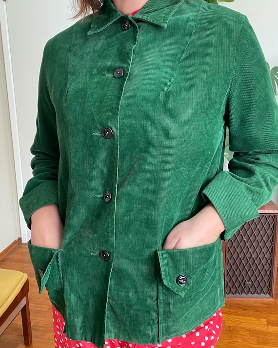 1950s 1960s Vintage Forest Green Corduroy Coat