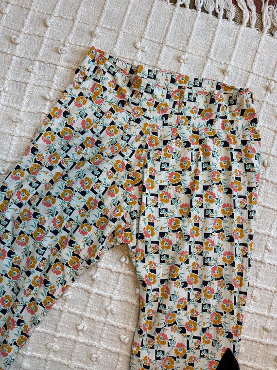 1930s Vintage Cotton Beach Pajama Floral Pants wi… - image 3