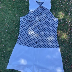 1960s 1970s Dog Ear Beagle Collar Flower Power Romper