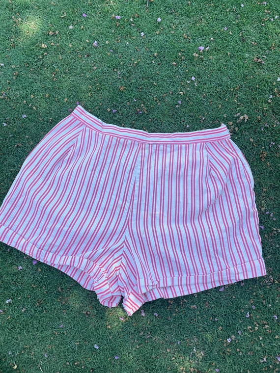 1940s 1950s Vintage Pink Striped Cotton Shorts