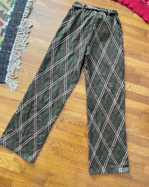 1990s does 1970s Green Plaid Kick Flare Pants with