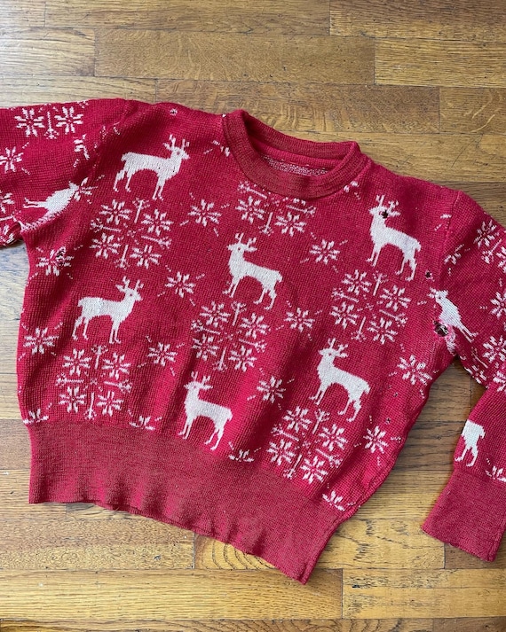 1940s Vintage Wool Reindeer Christmas Holiday Swea