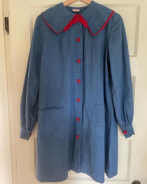 1930s 1940s Chambray Selvedge Smock Dress with Re… - image 3