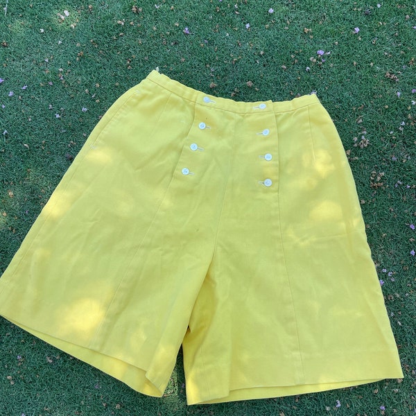 1930s 1940s Lemon Yellow Button Front Vintage Shorts