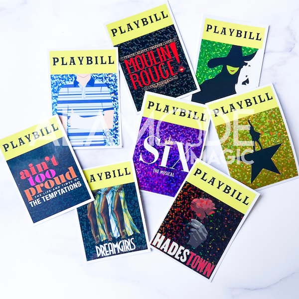 Broadway Musical Glitter Playbill Stickers - 2"x3" Waterproof Vinyl