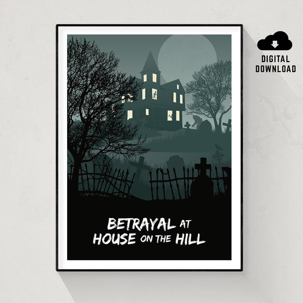 Tradimento a casa sulla collina, poster del gioco da tavolo, arte della parete minimalista, download istantaneo