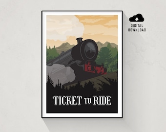 Ticket to Ride, Board Game Poster, Minimalist Wall Art, Instant Download