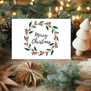 Printable Merry Christmas  5x7 Card, PDF Digital Download, Christmas Greeting Card