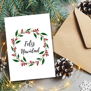 Printable Feliz Navidad  5x7 Card, PDF Digital Download
