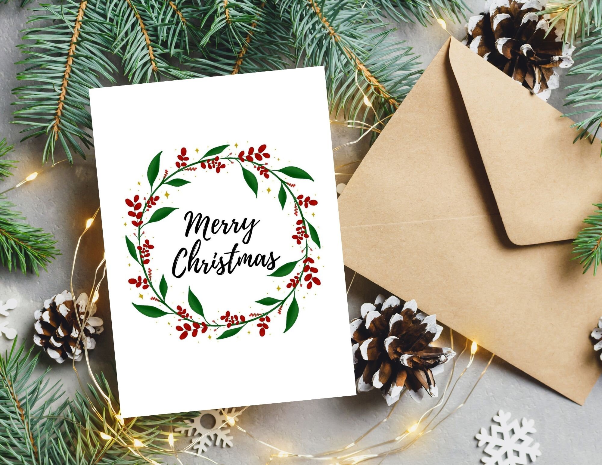 Printable Merry Christmas 5x7 Card, PDF Digital Download
