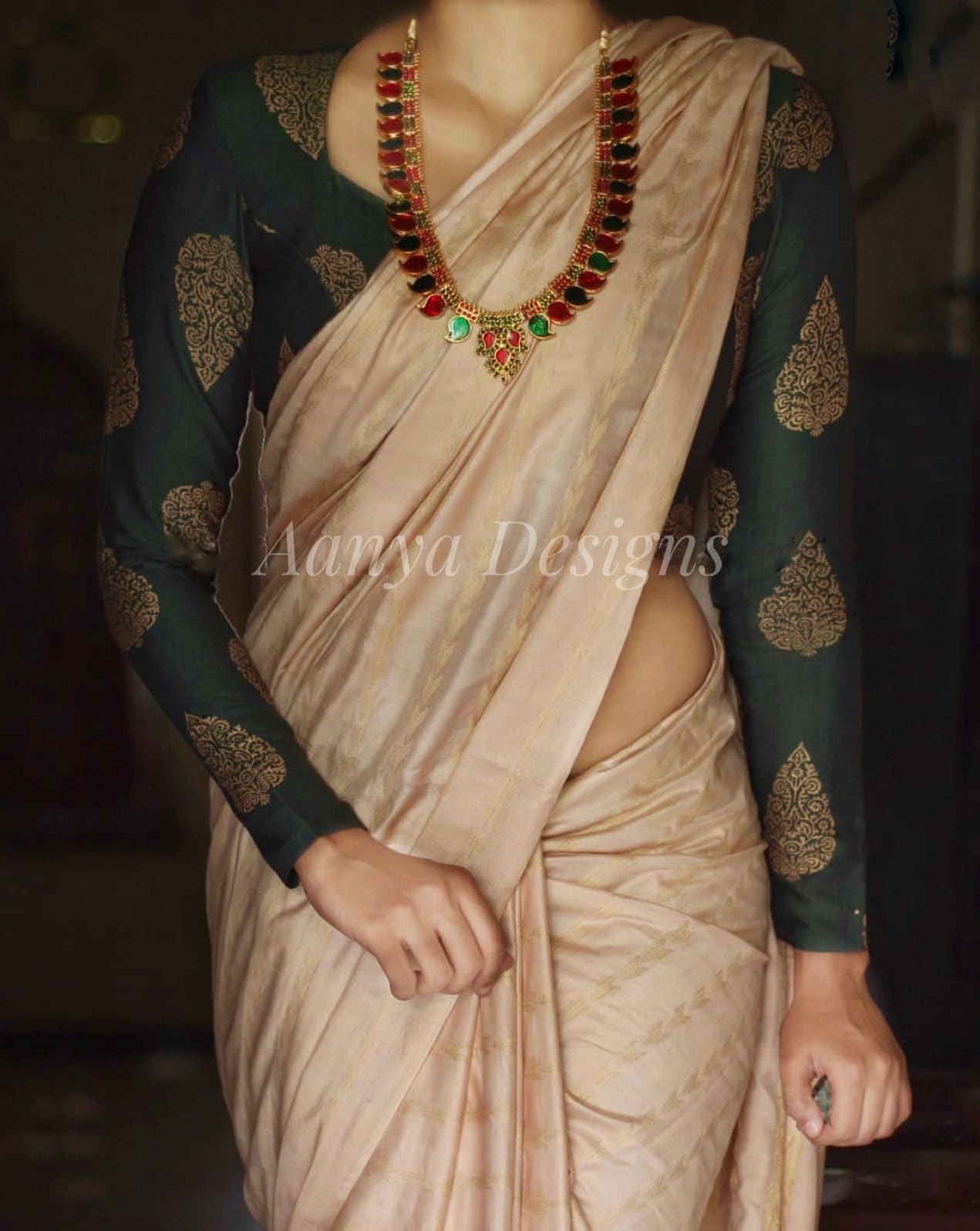 Beige Silk Cotton Saree for Women With Contrast Blouse Piece - Etsy