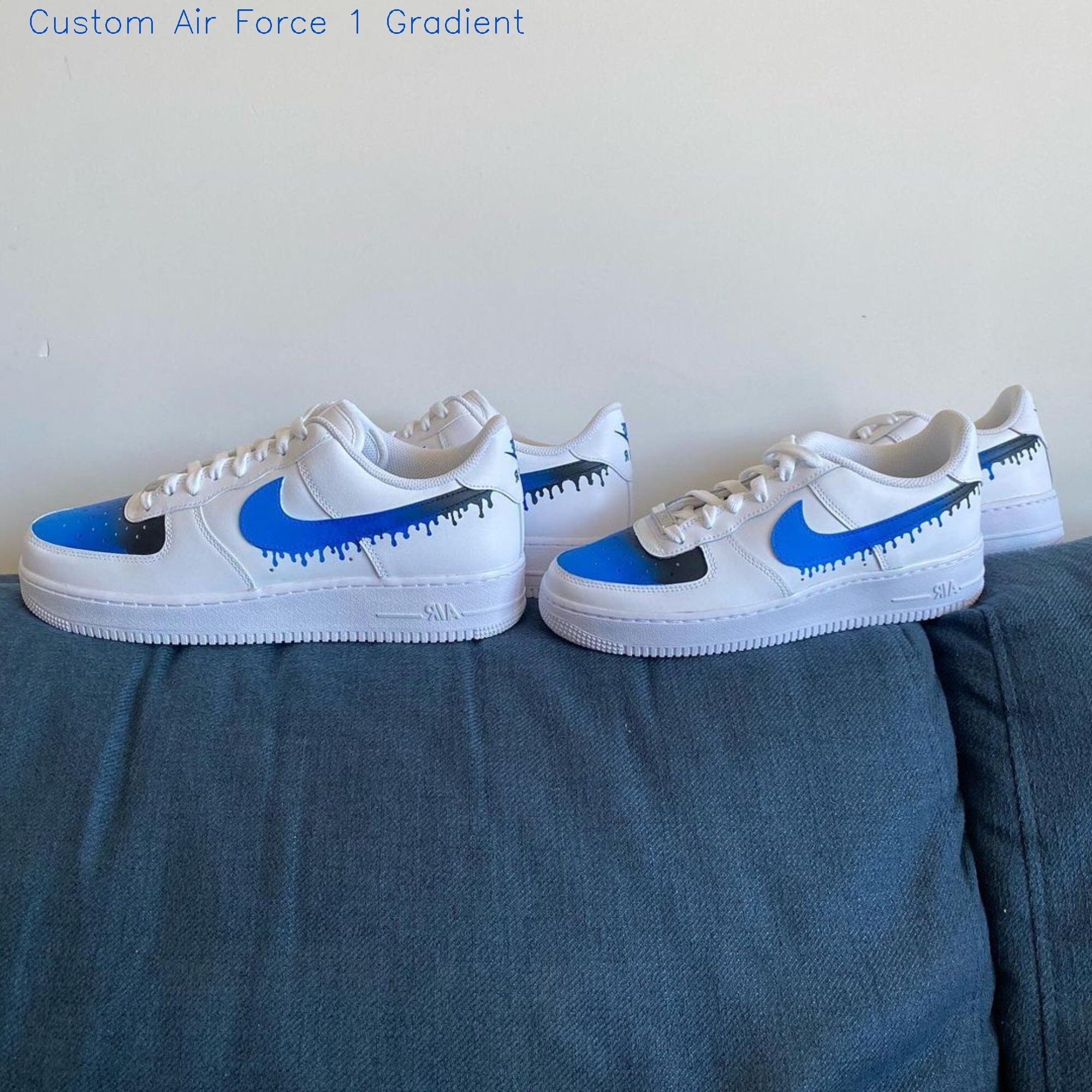 Customized Air Force 1 Drip Gradient Blue Running Effect 