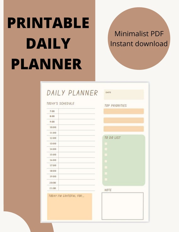 Daily Planner Printable Print at Home Day Planner 1 Hour | Etsy