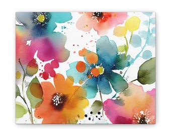 Watercolor Floral Canvas Stretched 0.75" | Colorful Flower Wall Art
