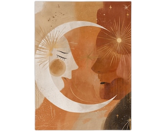Moon Face Couple Blanket | Celestial Moon and Sun Art Throw