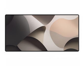 Alfombrilla de escritorio de goma con ondas abstractas neutras / Beige marrón moderno
