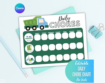 Truck Theme Chore Chart for Toddlers | Editable Printable (PDF)