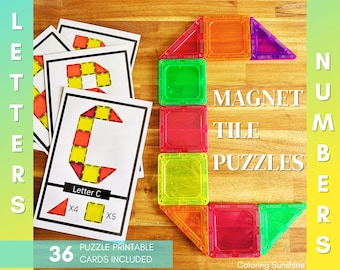 Printable Alphabet Activity | Magnet Tile Puzzle | Alphabet Flash Cards for Preschool | Letter Practice for Kids