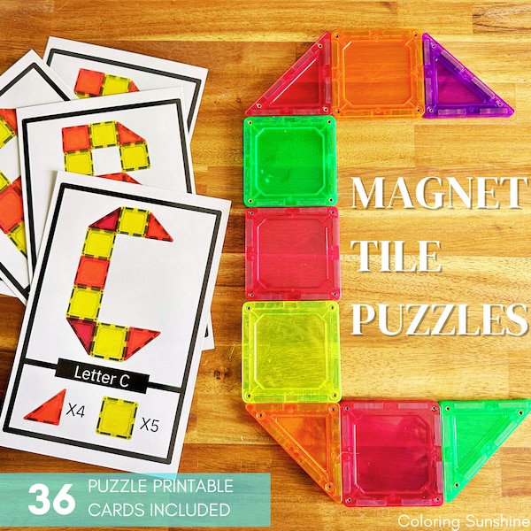 Printable Alphabet Activity | Magnet Tile Puzzle | Alphabet Flash Cards for Preschool | Letter Practice for Kids