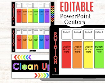 Editable PowerPoint Center Chart Template | Teacher Rotation, Timers (Digital Download)