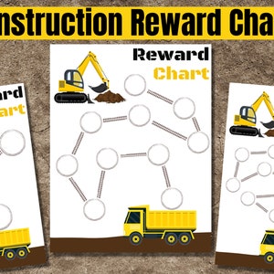 Toddler Reward Chart | Potty Training Chart | Sticker Chart Printable | Construction Trucks Reward Chart for Kids