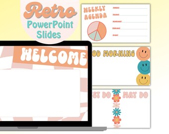 Editable Teacher Slides | Daily PowerPoint Templates with Timers | Retro Classroom Decor Theme