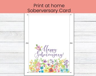 Sobriety Card, Recovery card, Floral Sobriety card, Girlie Sobriety card, Girl Happy Soberversary card, Print at home sobriety card