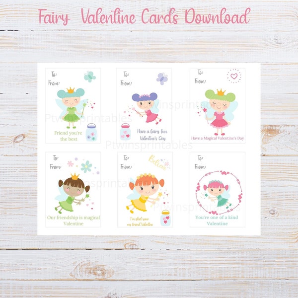 Fairy Valentines Day Cards for School, Valentines Day Cards, Kids Valentine Card, Printable Valentine Card, Girls Valentine Card