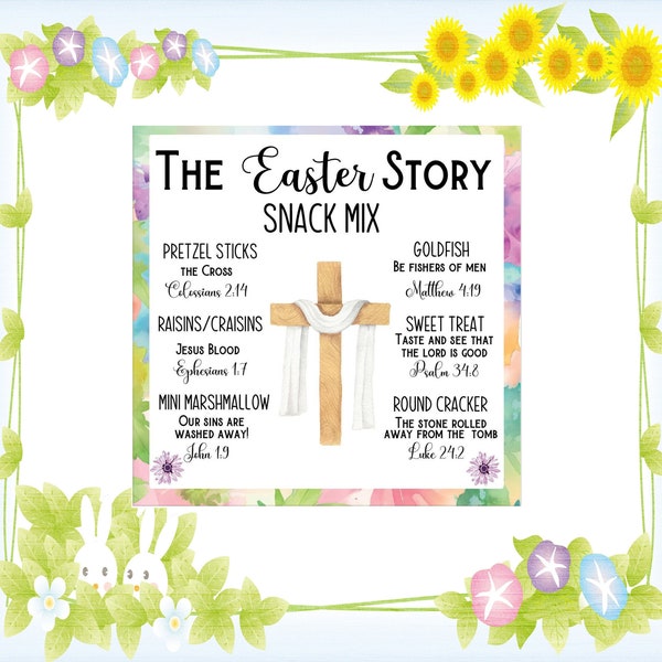 Easter story snack mix tags, Easter gift tag, Sunday School gift tag, Sunday School activity, Scripture treats, Easter sunday acivity