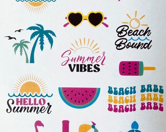 Summer Stickers, Scrapbooking, Stationary, Sticker Sheet, Cute Stickers, Water-resistant Stickers, Planner Accessories