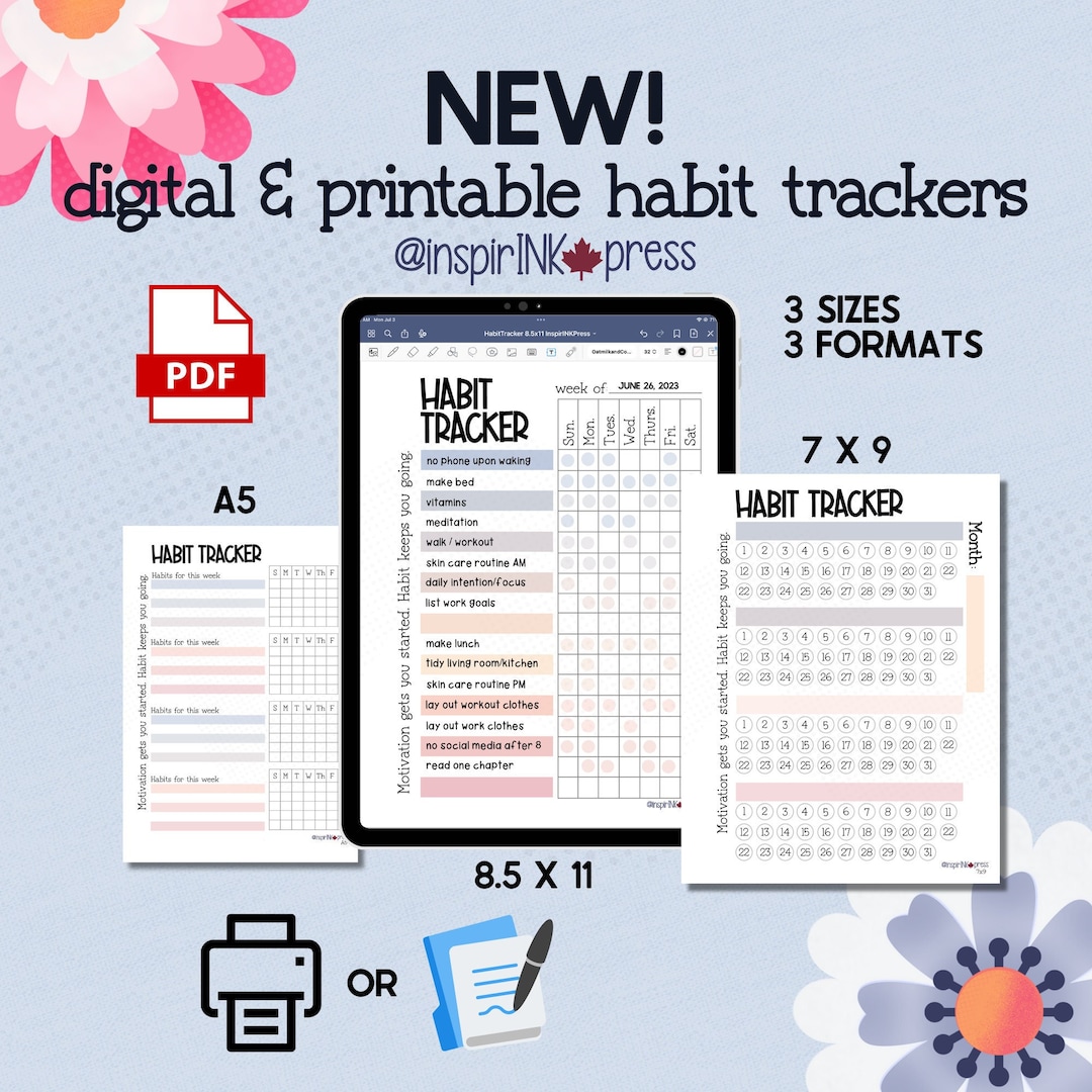 Weekly Habit Tracker Printable Bundle of 3 Sizes and 3 Formats ...